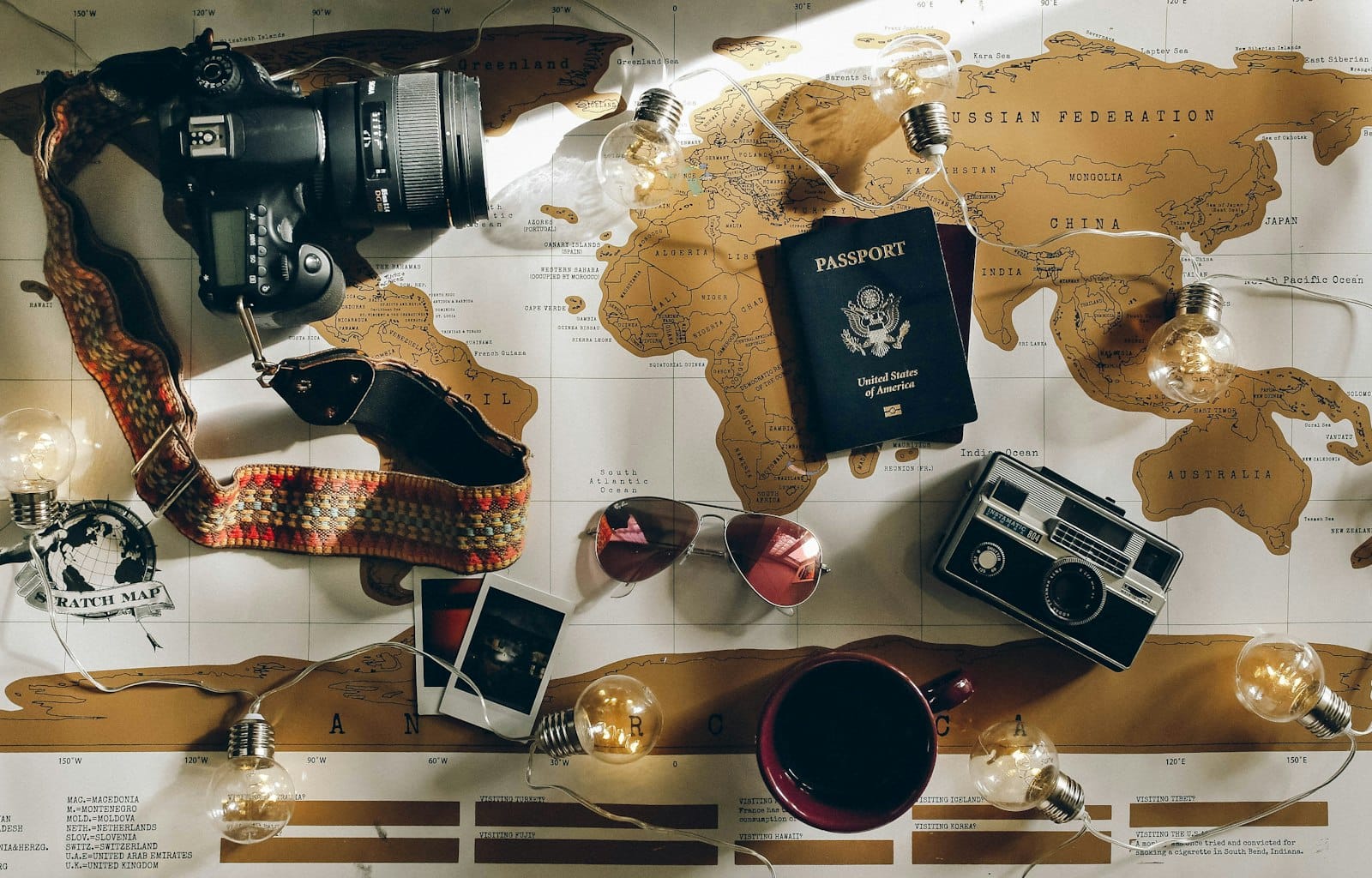 Traveller with a map and travel essentials