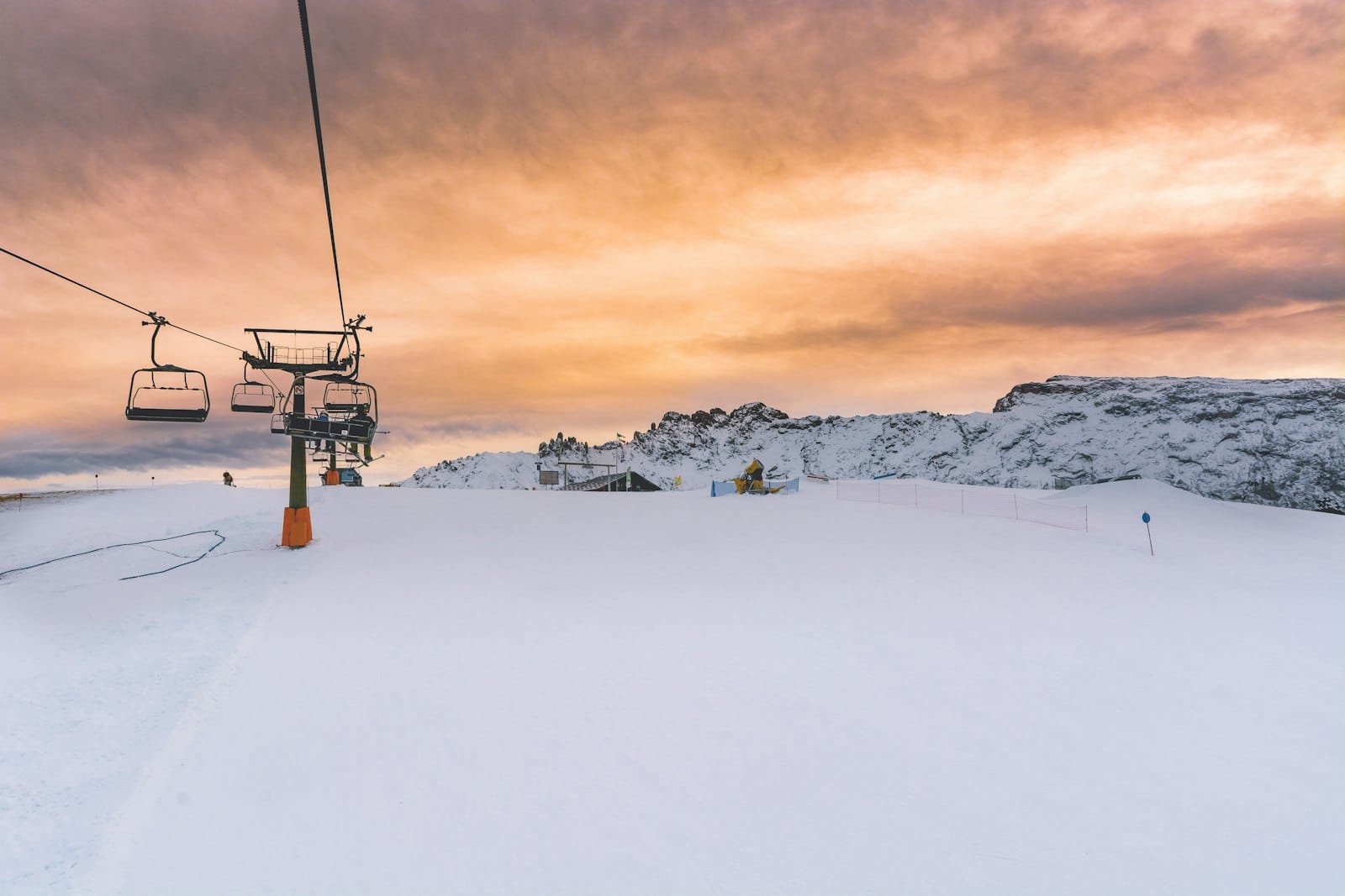 Sunset over the ski piste
