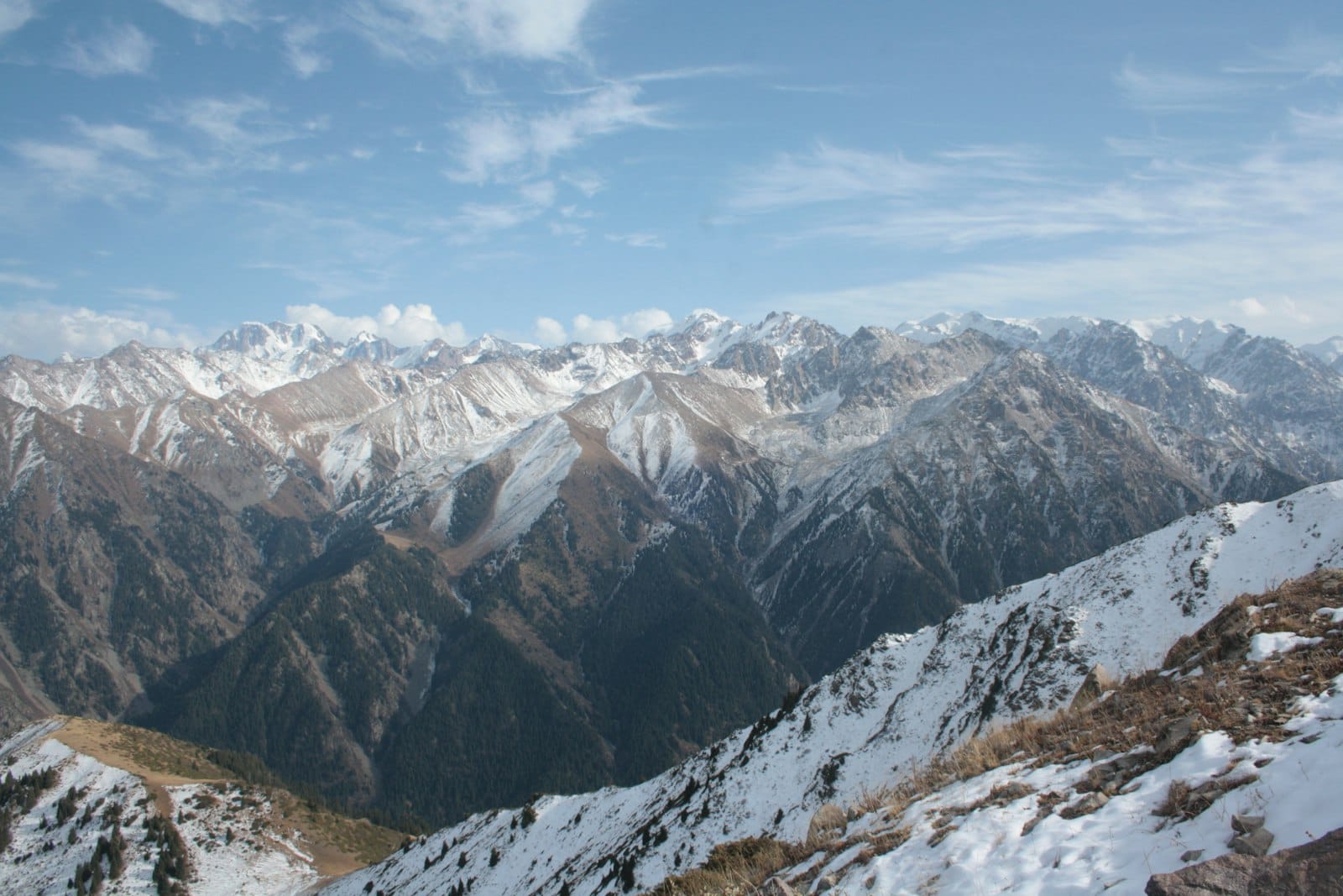 Snow-covered mountains above Almaty