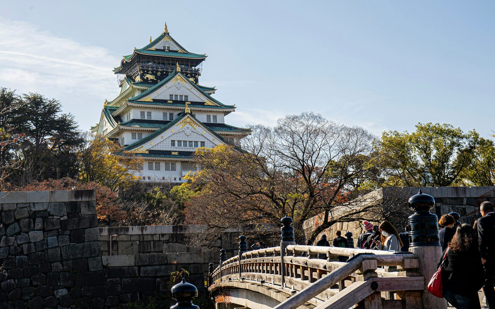 Osaka Castle seen from a bridge across the moat