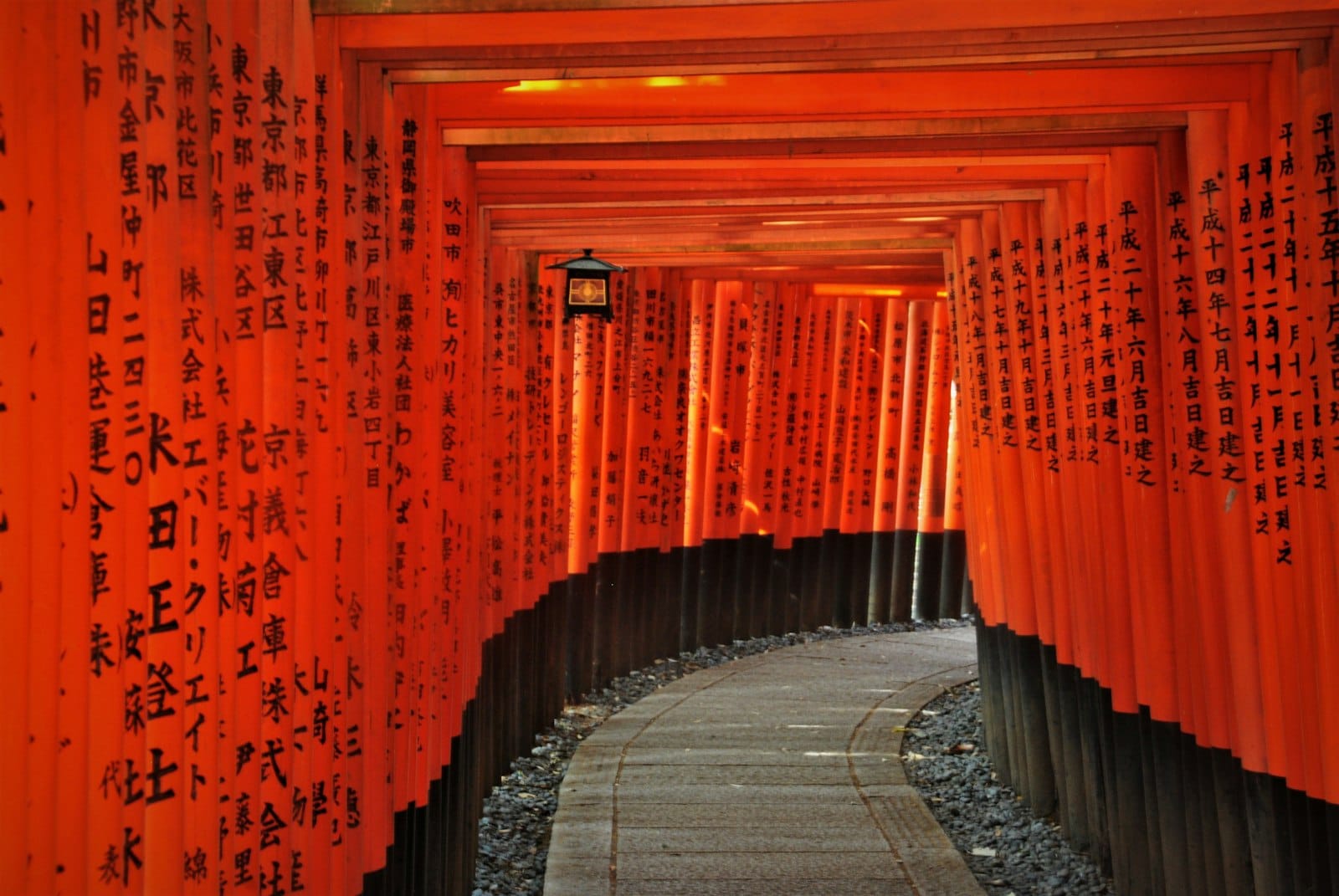 Tunnel of red torii gates at Fushimi Inari Shrine in Kyoto