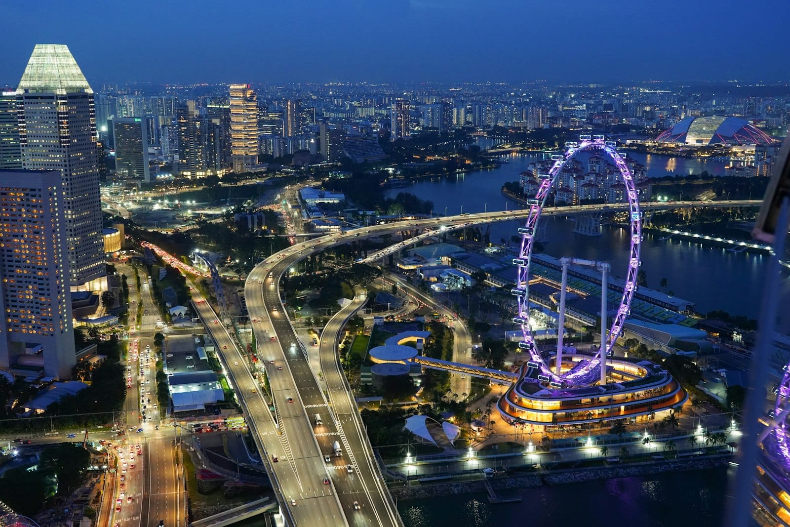 The Singapore Flyer lit up at night