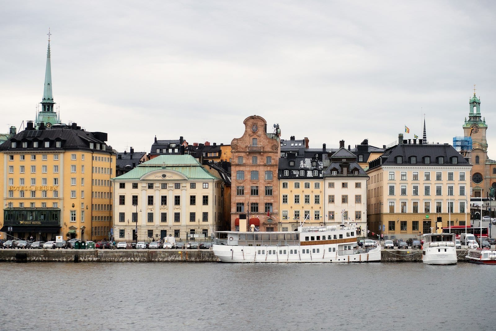 Gamla Stan waterfront Stockholm with colourful old buildings and river
