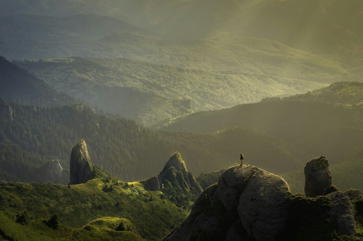 Beautiful international destination with mountains and clear blue sky representing travel dreams